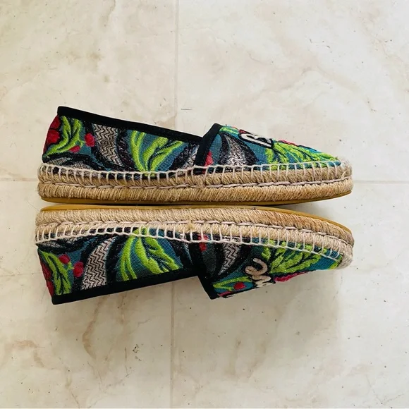 Gucci Canvas Floral Embroidered Blind For Love Espadrilles Flats Size 37.5/7.5 - Picture 4 of 12